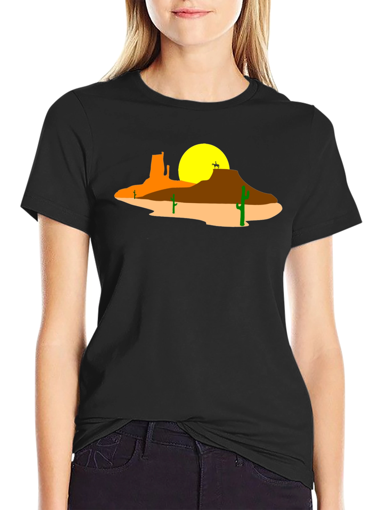 Desert Sunset Rider Graphic Tee - Western Style Black T-Shirt
