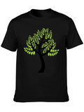 Black T-Shirt with Green Tree Print