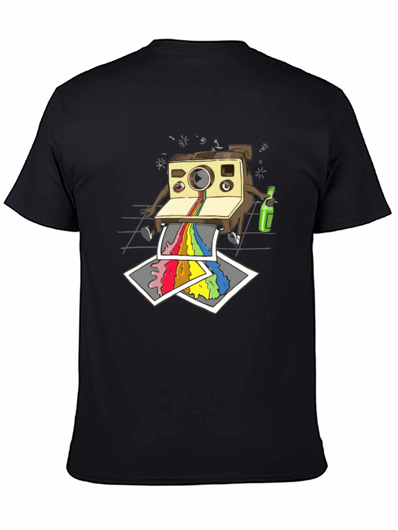 Funky Retro Camera Print Black T-Shirt