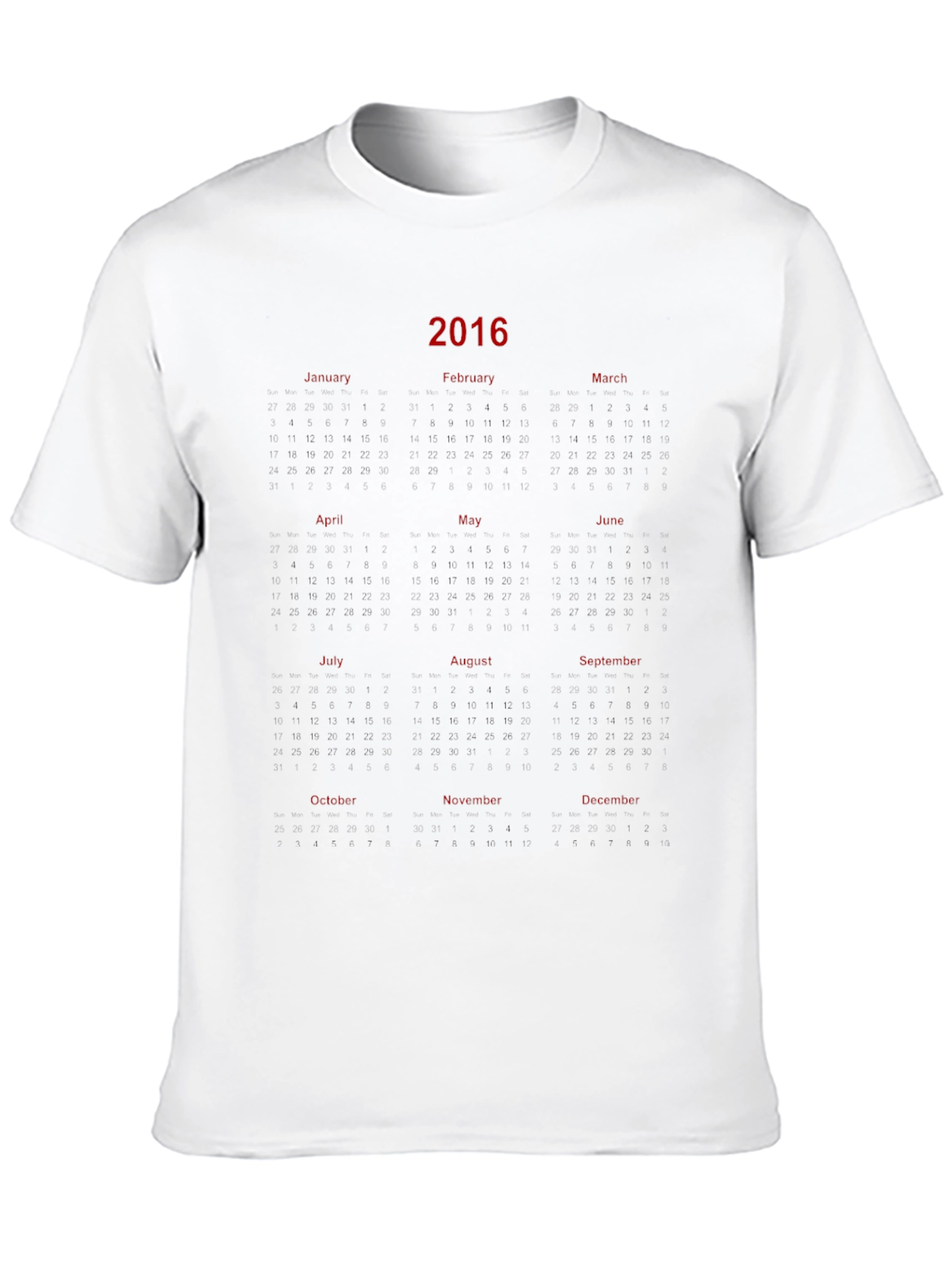 2016 Calendar Graphic Print Black T-Shirt