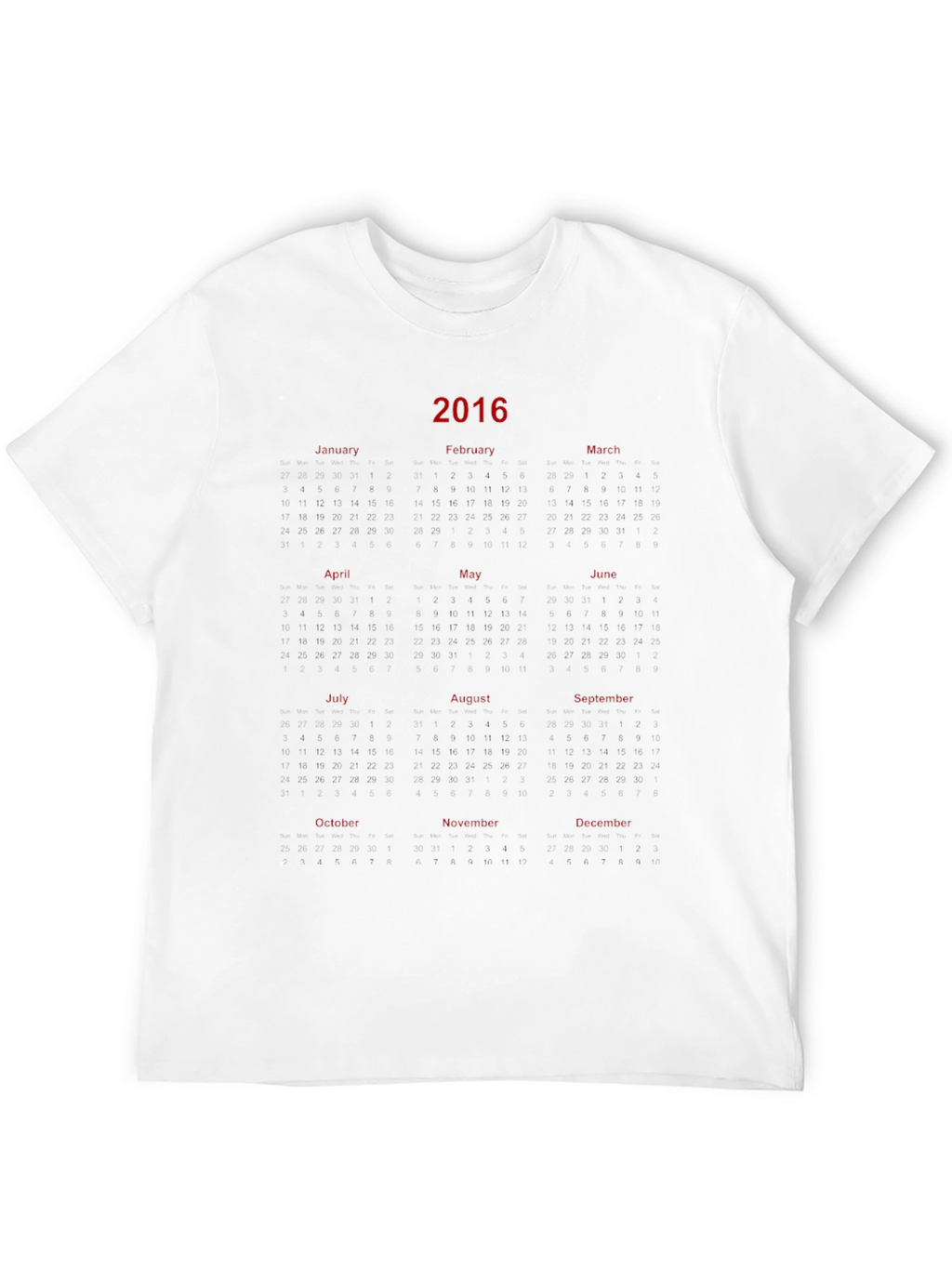 2016 Calendar Graphic Print Black T-Shirt