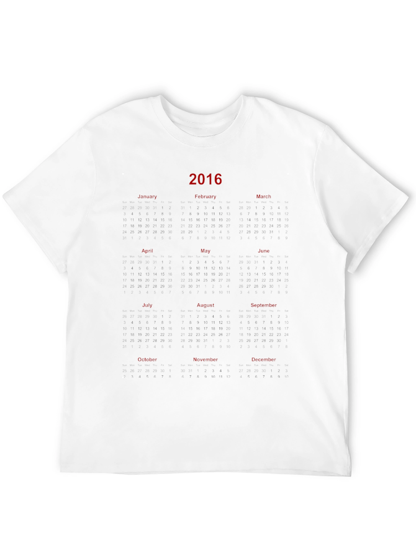 2016 Calendar Graphic Print Black T-Shirt