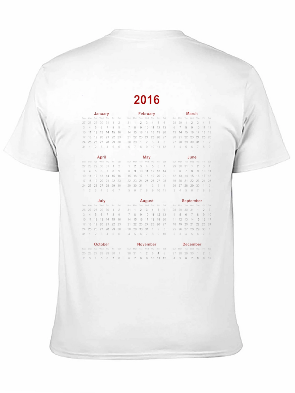 2016 Calendar Graphic Print Black T-Shirt