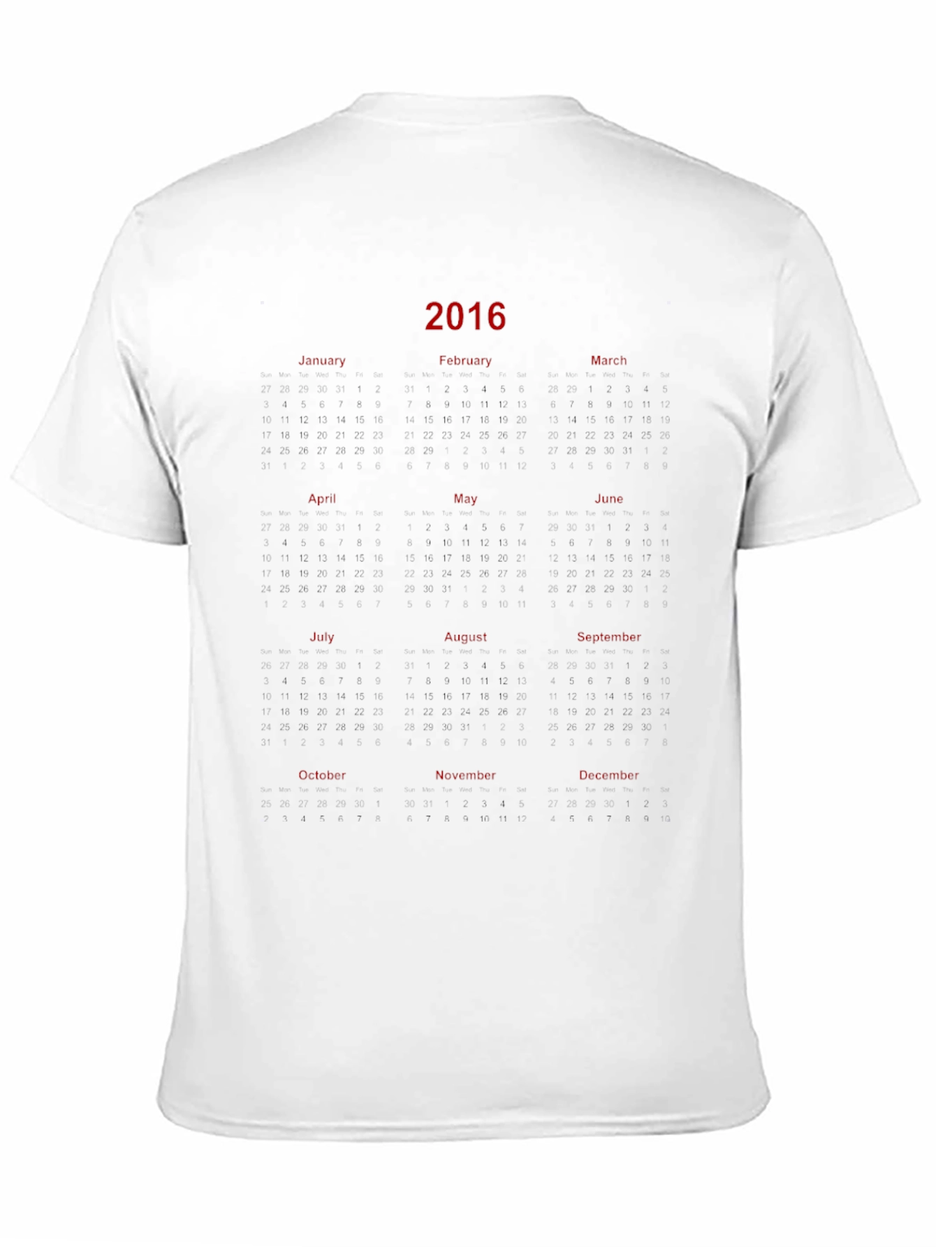 2016 Calendar Graphic Print Black T-Shirt