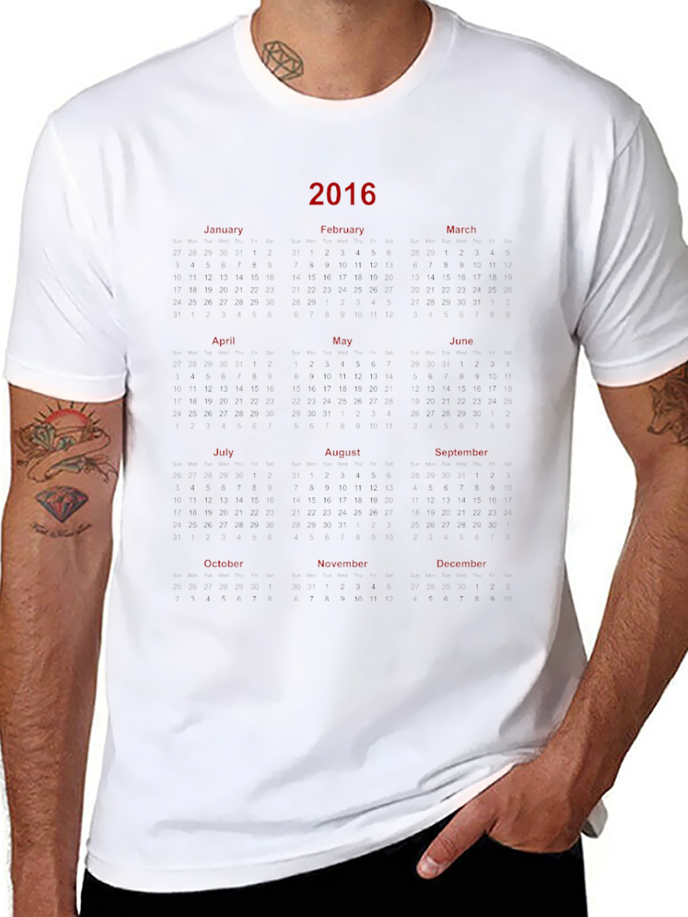 2016 Calendar Graphic Print Black T-Shirt