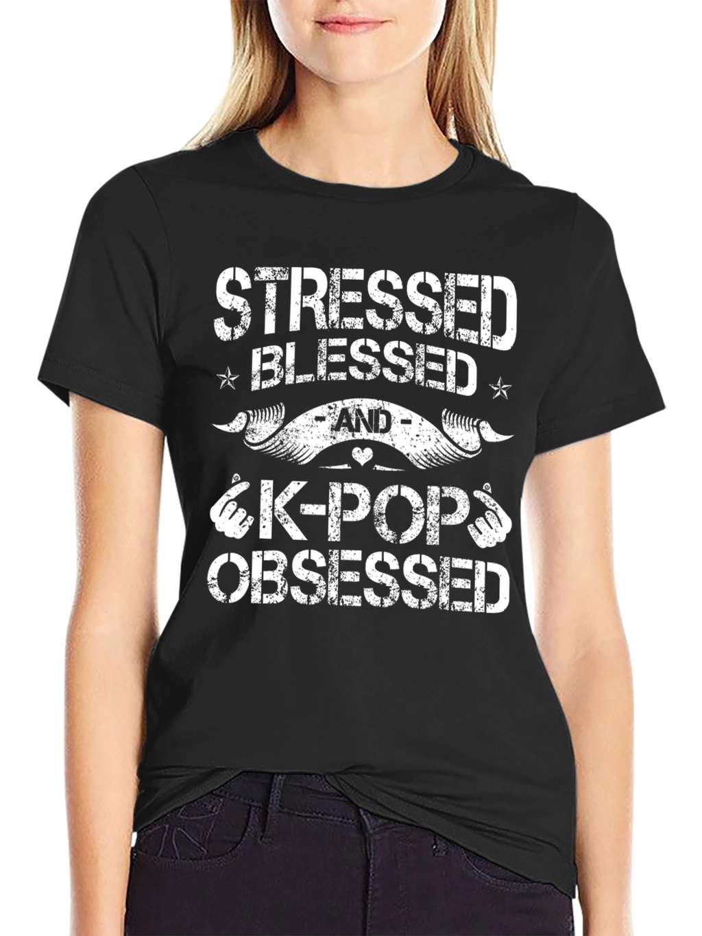 Stressed Blessed K-Pop Obsessed Graphic T-Shirt