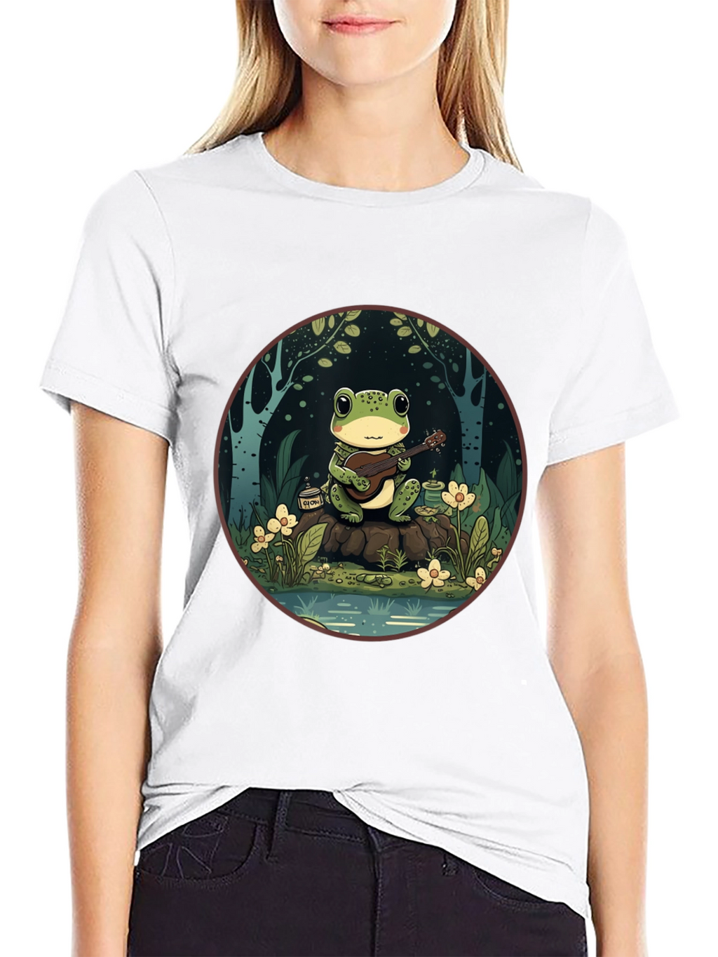 Frog Musician Graphic Tee - Black Cotton T-Shirt