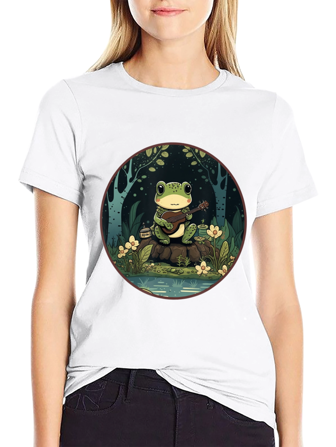 Frog Musician Graphic Tee - Black Cotton T-Shirt