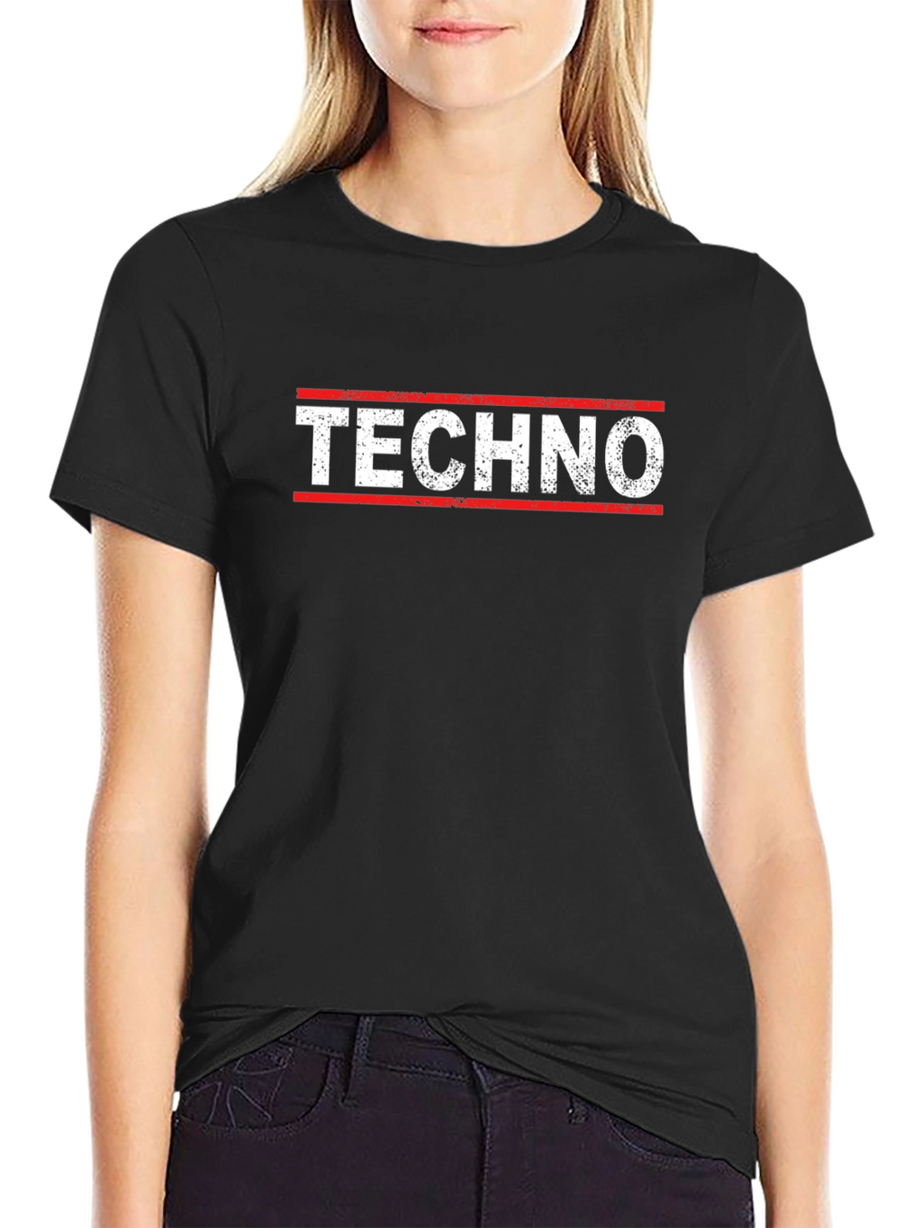 Techno T-Shirt - Red & White Design on Black