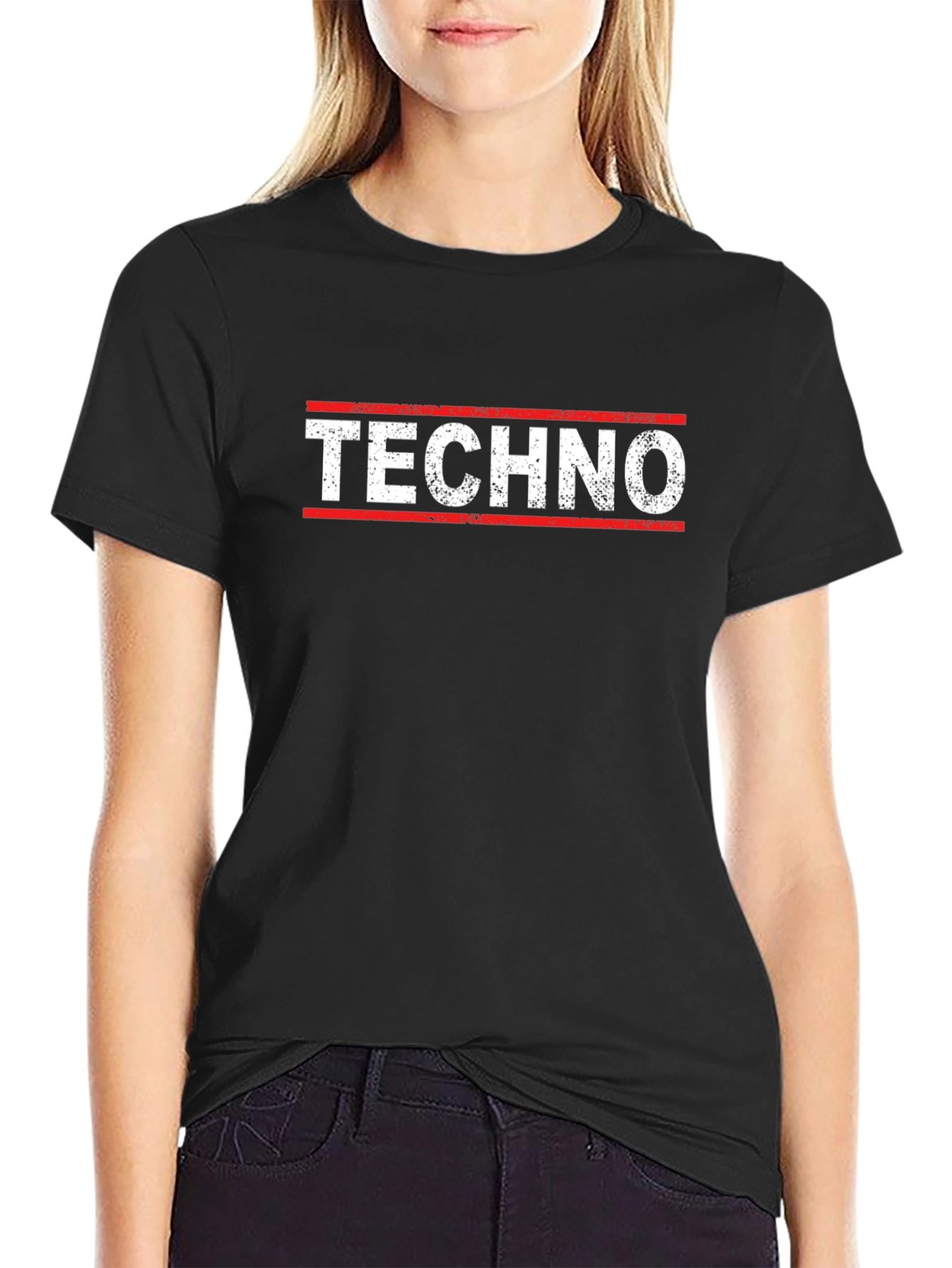 Techno T-Shirt - Red & White Design on Black