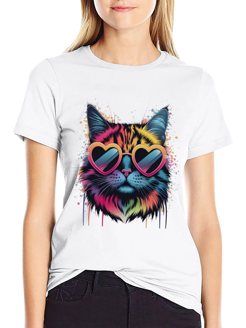 Cool Cat Graphic Tee - Heart Sunglasses
