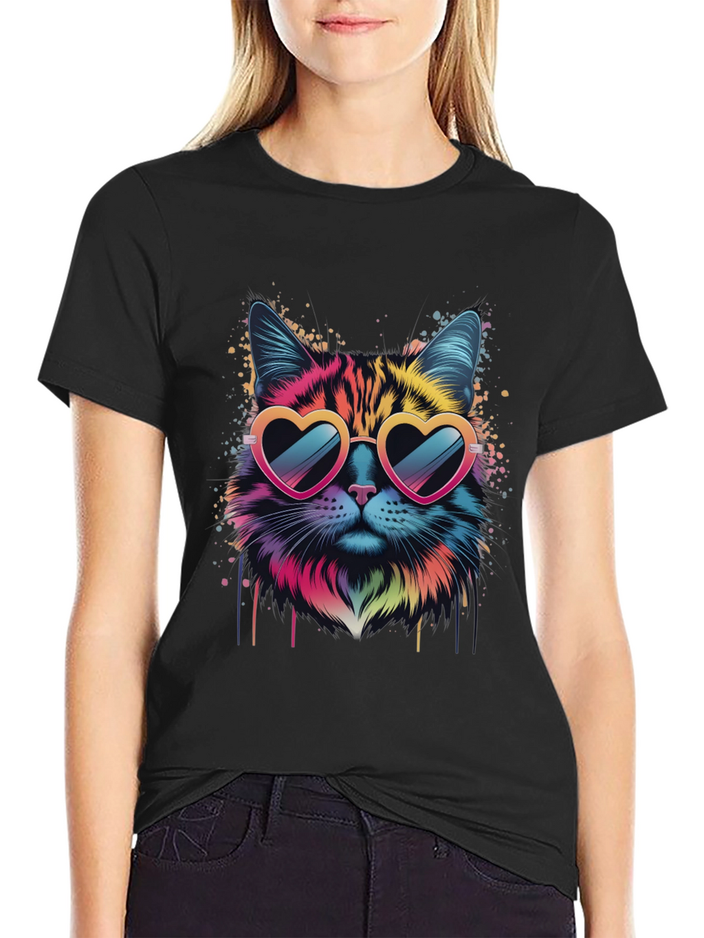 Cool Cat Graphic Tee - Heart Sunglasses