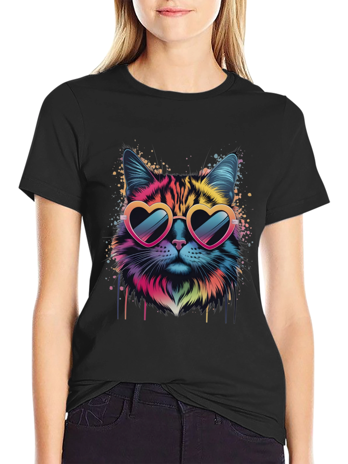 Cool Cat Graphic Tee - Heart Sunglasses
