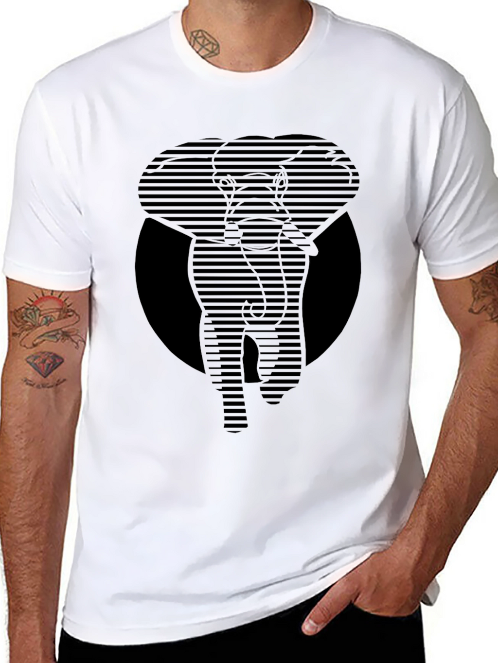 Striped Elephant Graphic Tee - Modern Animal Print Shirt