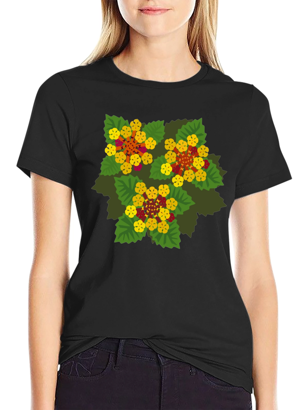 Floral Graphic Print Black T-Shirt