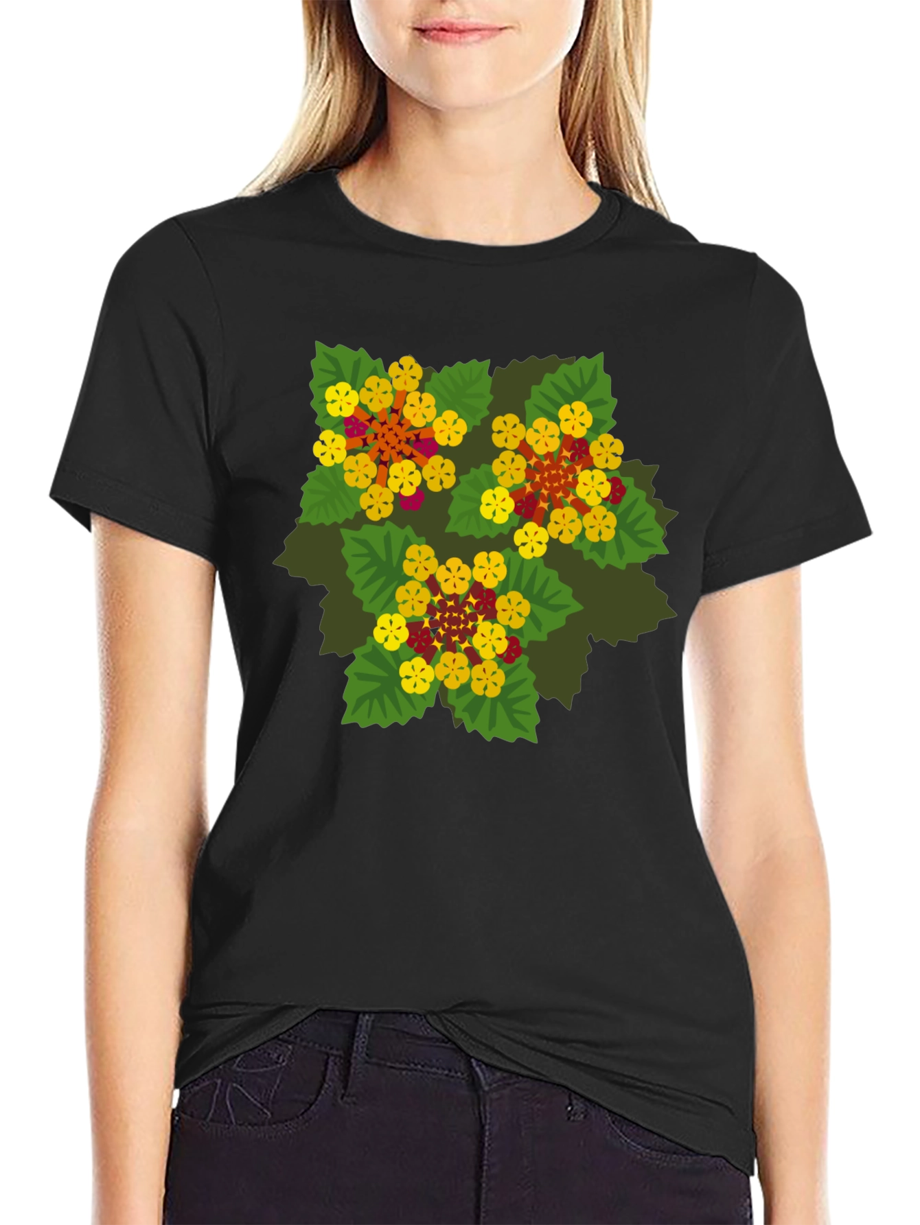 Floral Graphic Print Black T-Shirt
