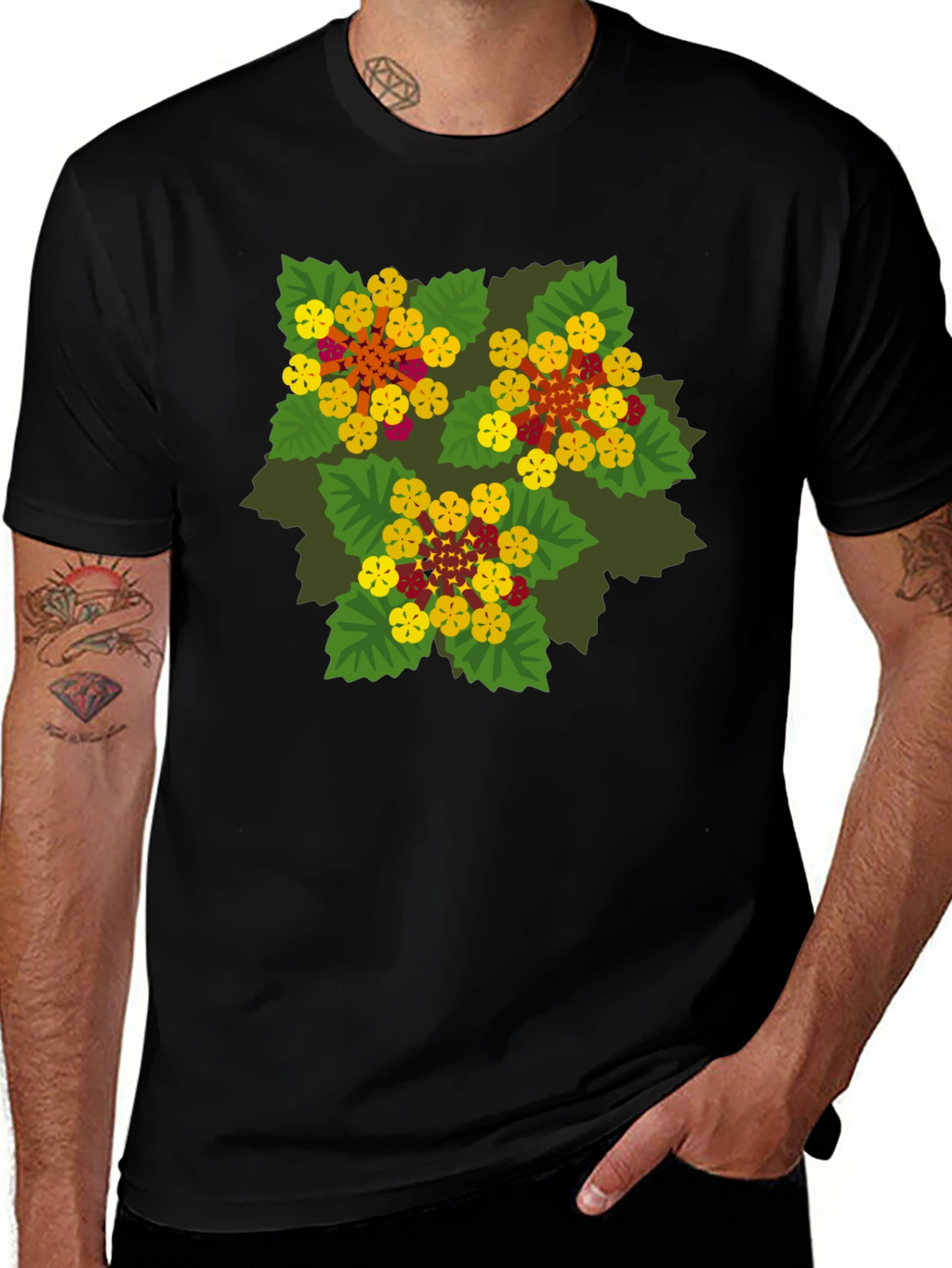 Floral Graphic Print Black T-Shirt