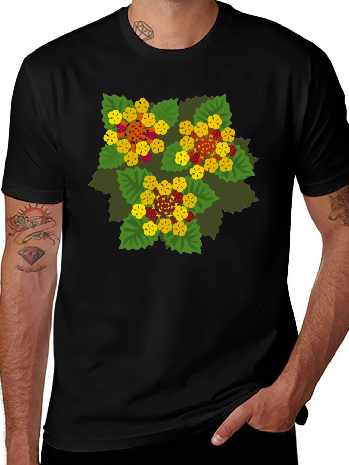 Floral Graphic Print Black T-Shirt