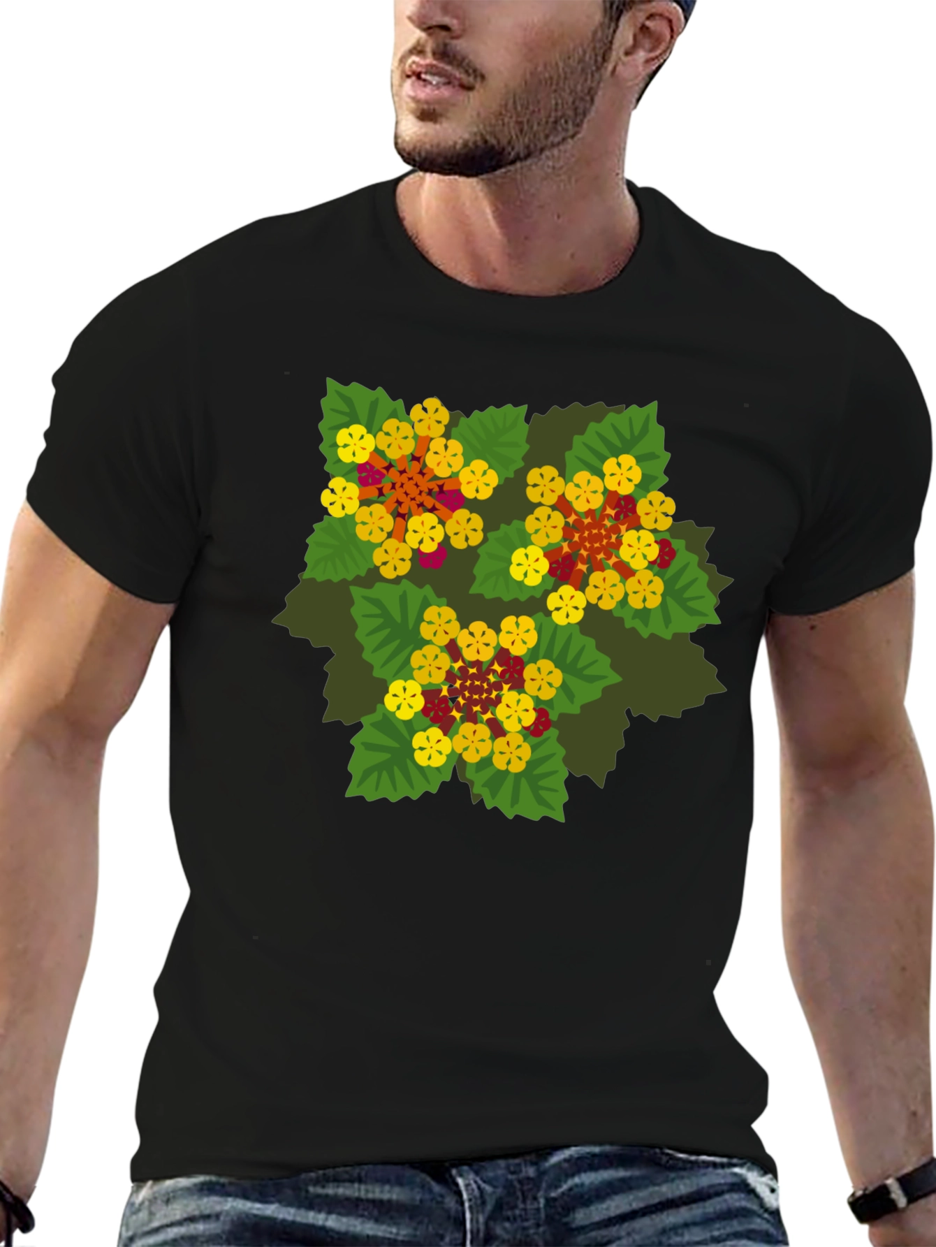 Floral Graphic Print Black T-Shirt