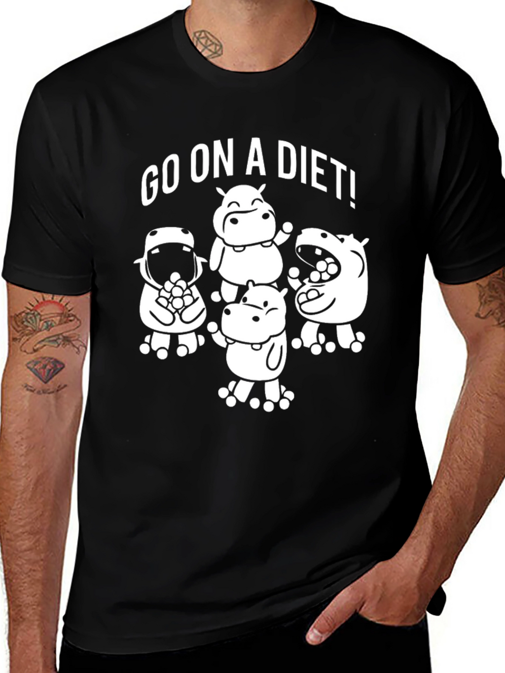 Go on a Diet! Black Graphic T-Shirt