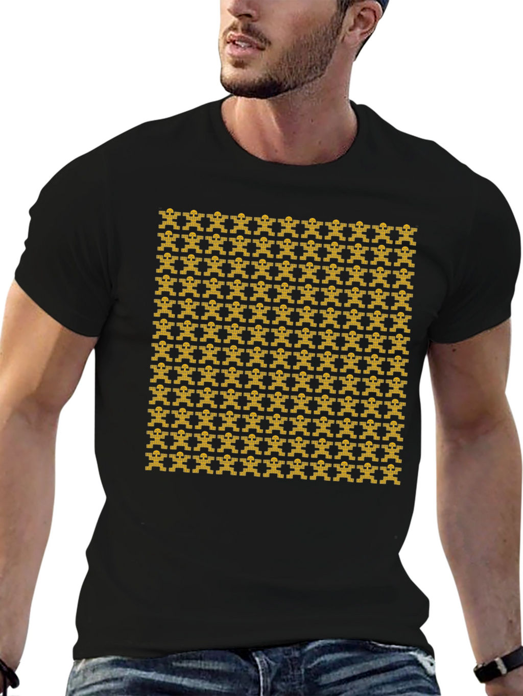 Geometric Patterned Black T-Shirt