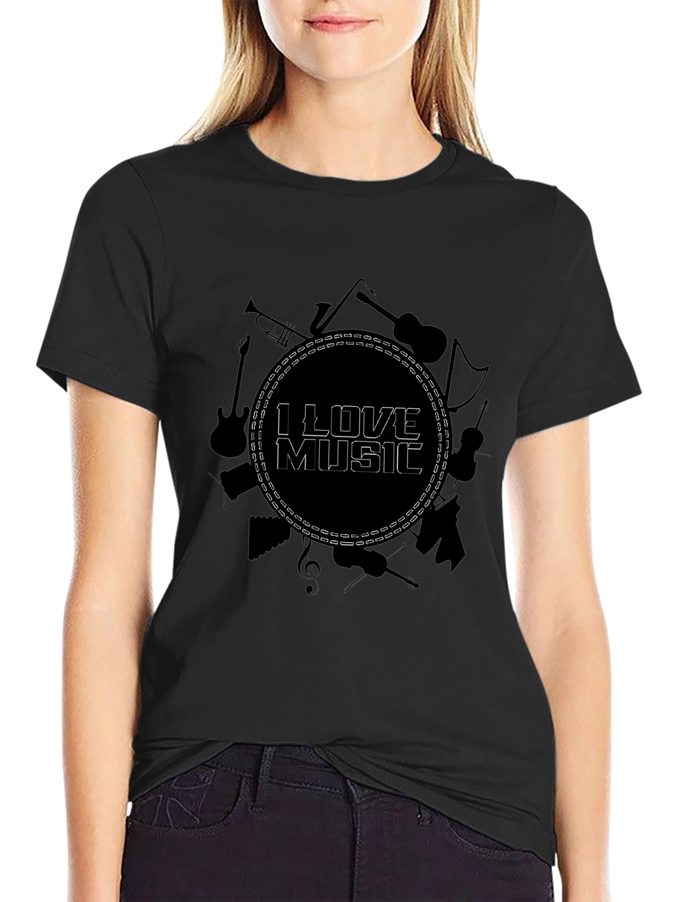 I Love Music Black Graphic Tee