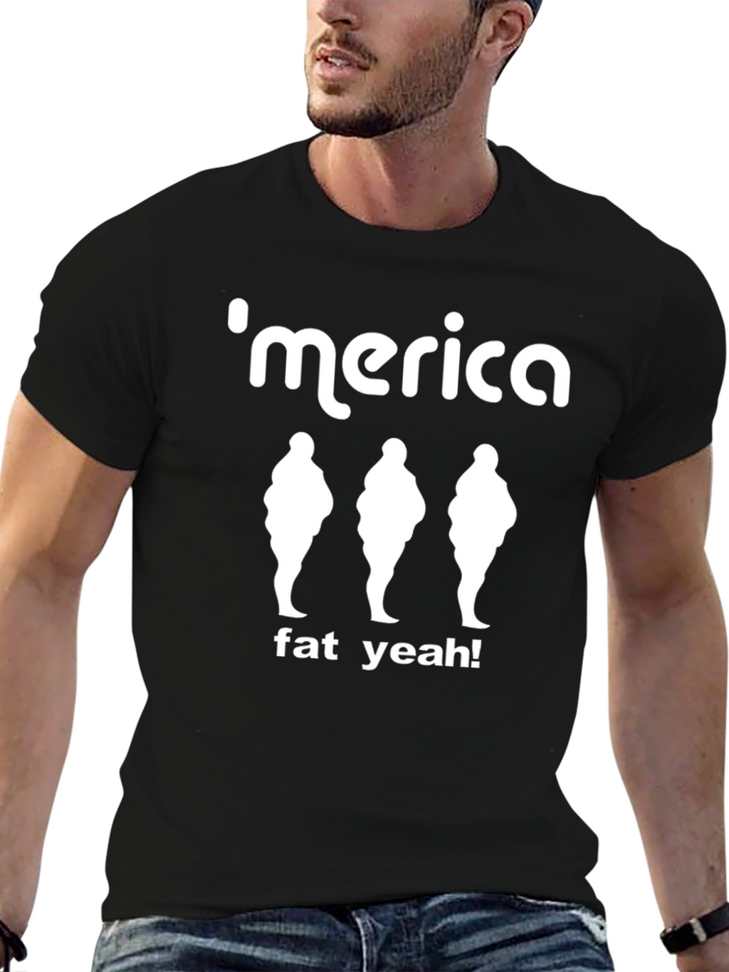 Merica Fat Yeah! Graphic Tee - Black Cotton T-Shirt