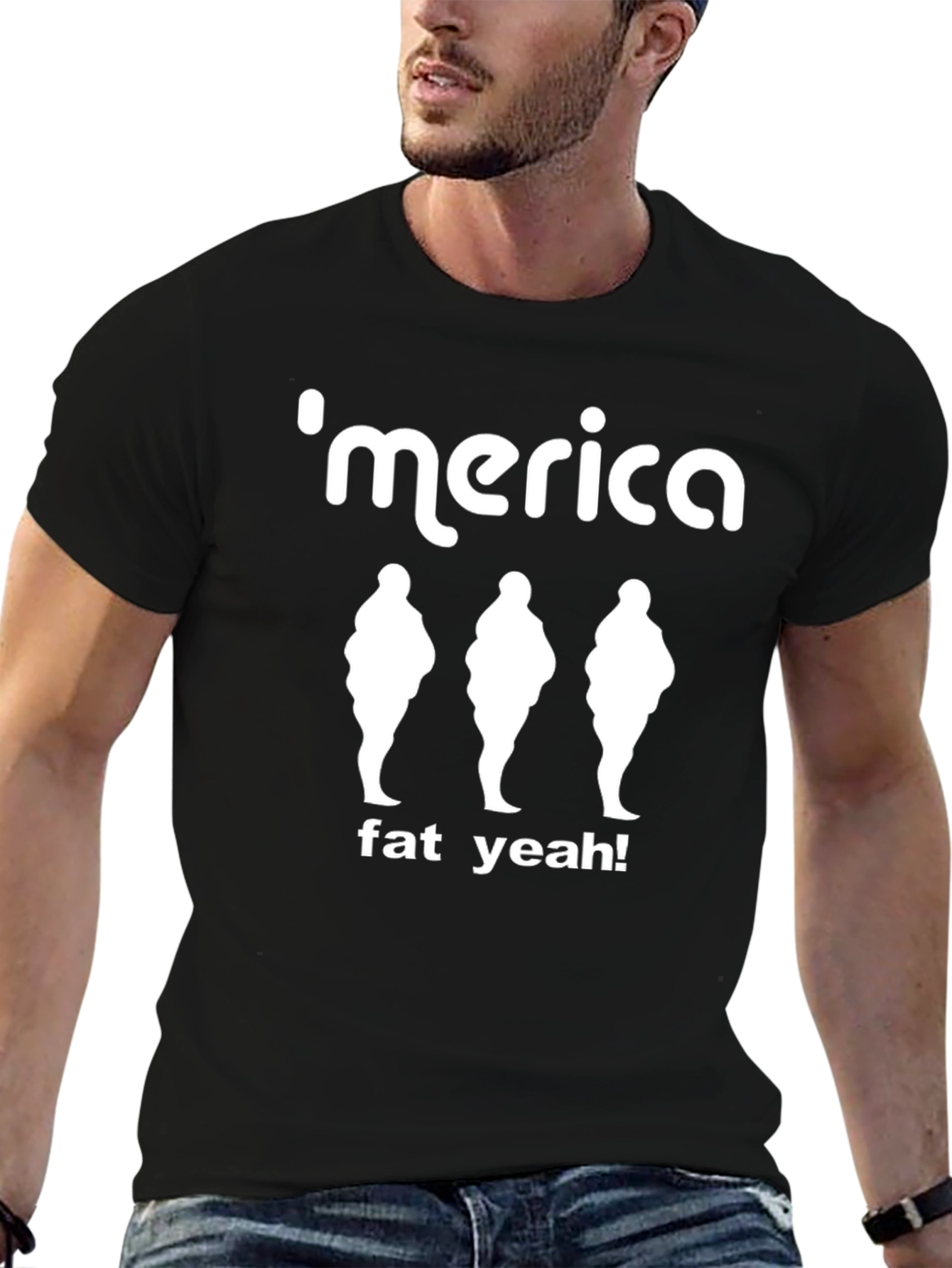 Merica Fat Yeah! Graphic Tee - Black Cotton T-Shirt