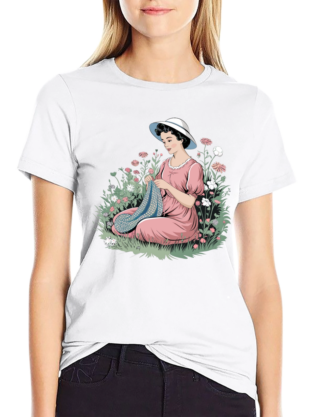 Knitting Lady Black T-Shirt