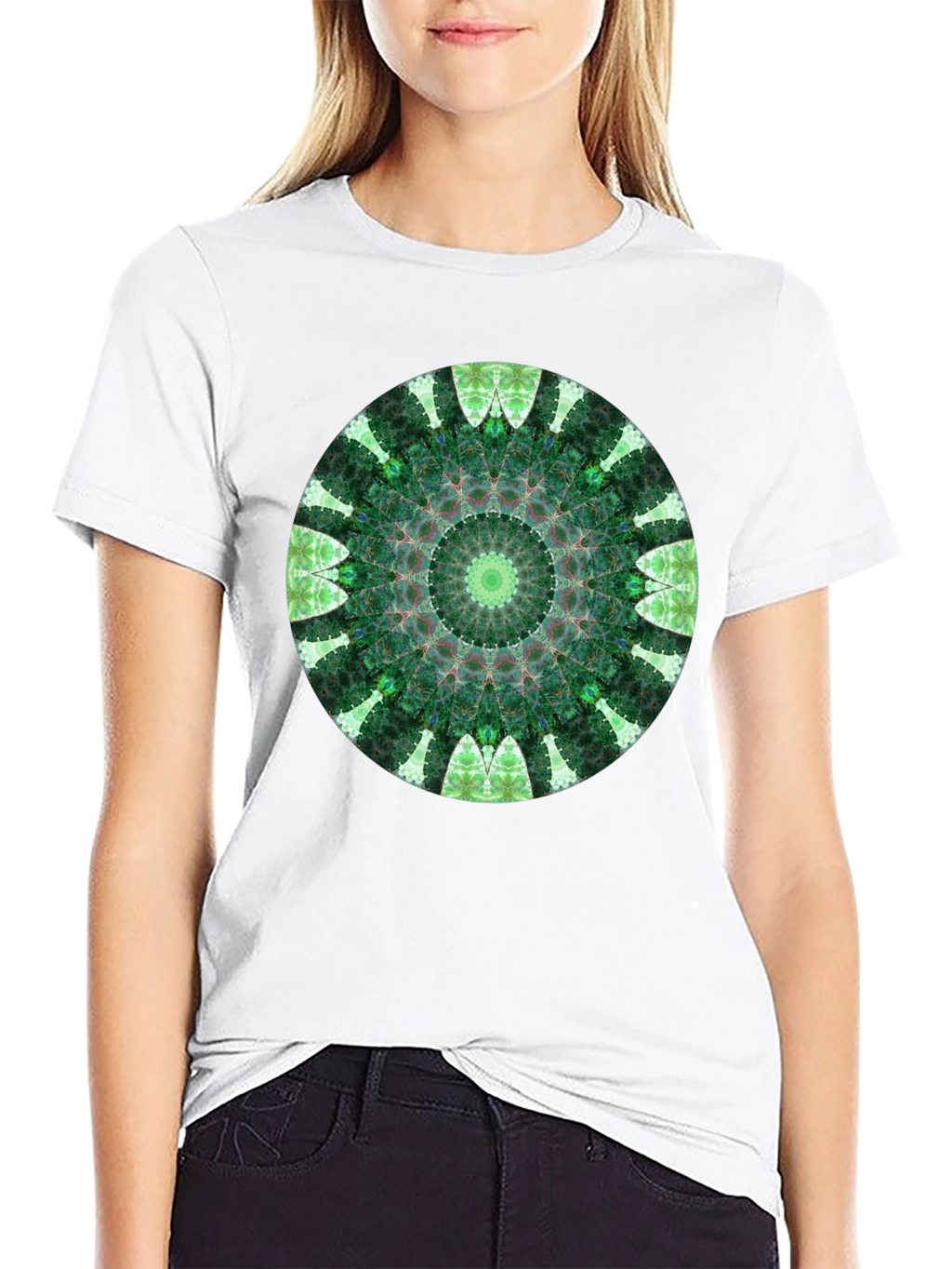 Green Mandala Graphic Black T-Shirt