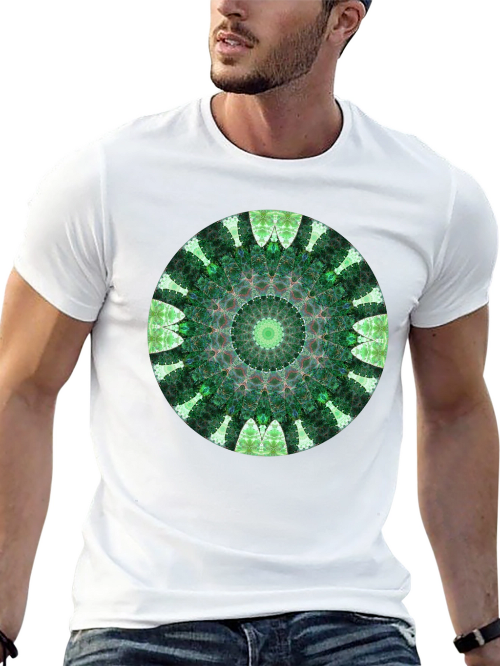 Green Mandala Graphic Black T-Shirt