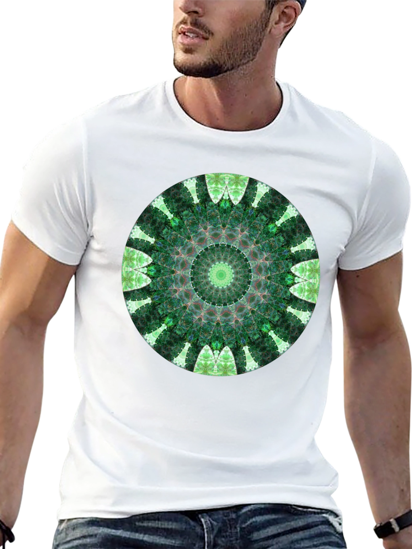 Green Mandala Graphic Black T-Shirt