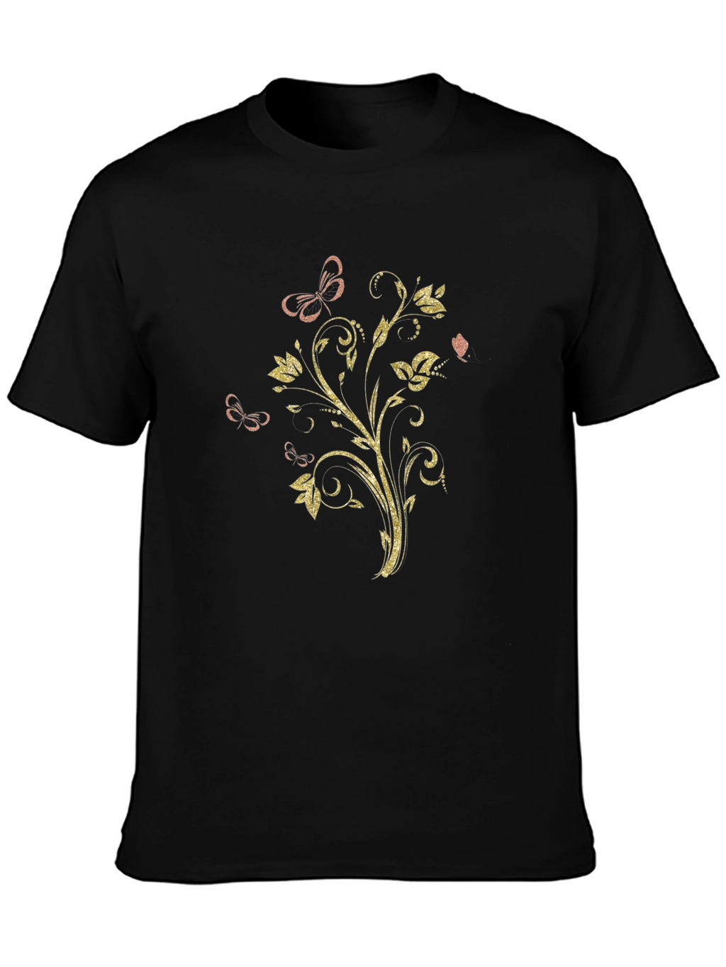 Floral Butterfly Graphic Black T-Shirt
