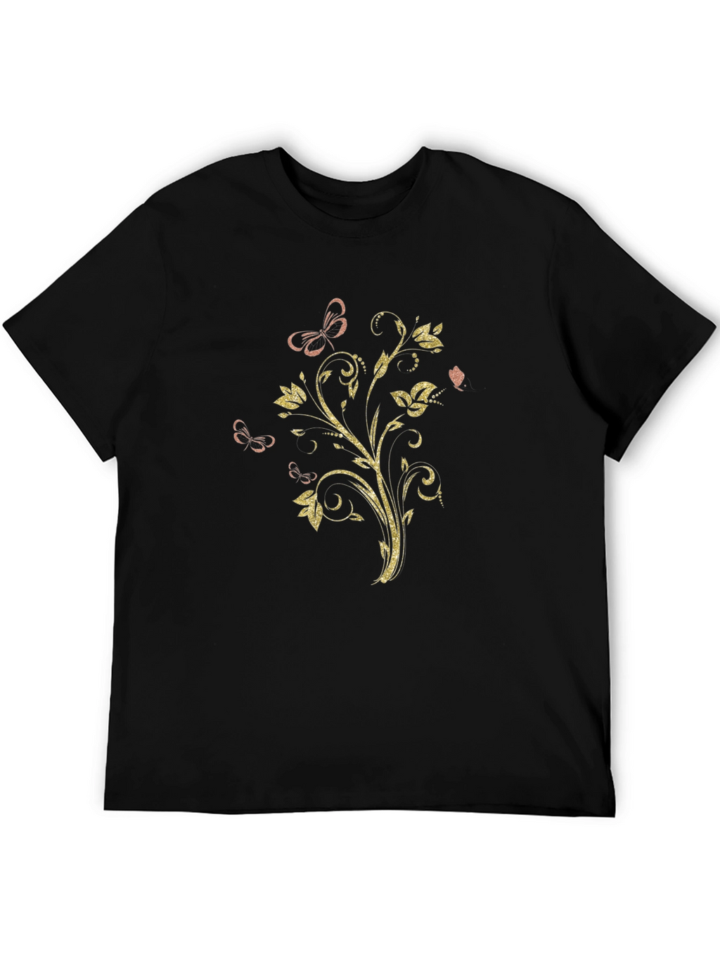 Floral Butterfly Graphic Black T-Shirt