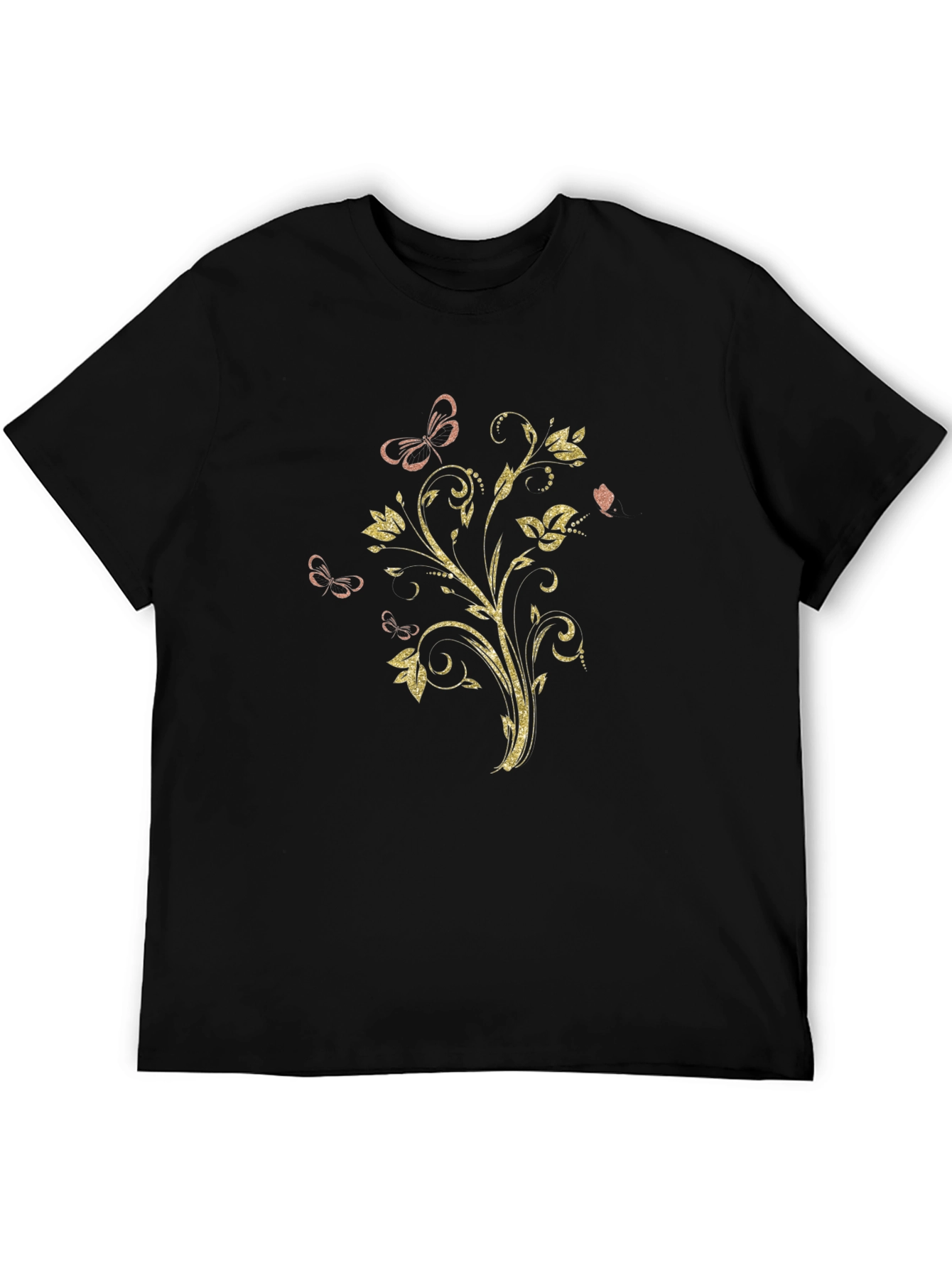 Floral Butterfly Graphic Black T-Shirt