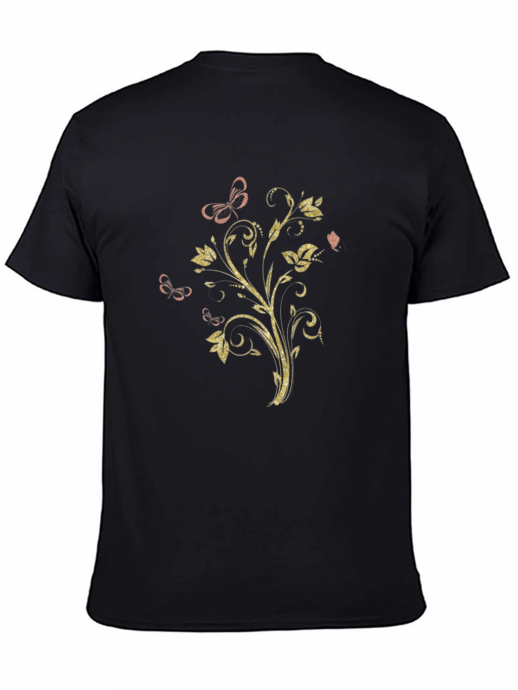 Floral Butterfly Graphic Black T-Shirt