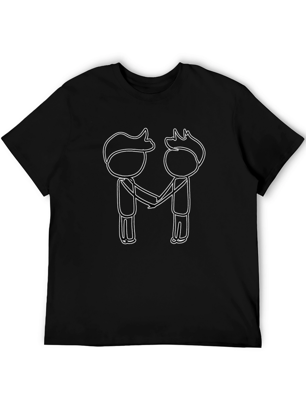 Black T-Shirt with Stick Figure Handshake Design