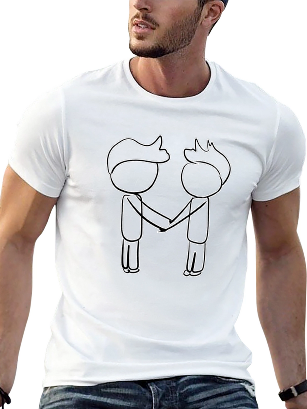 Black T-Shirt with Stick Figure Handshake Design