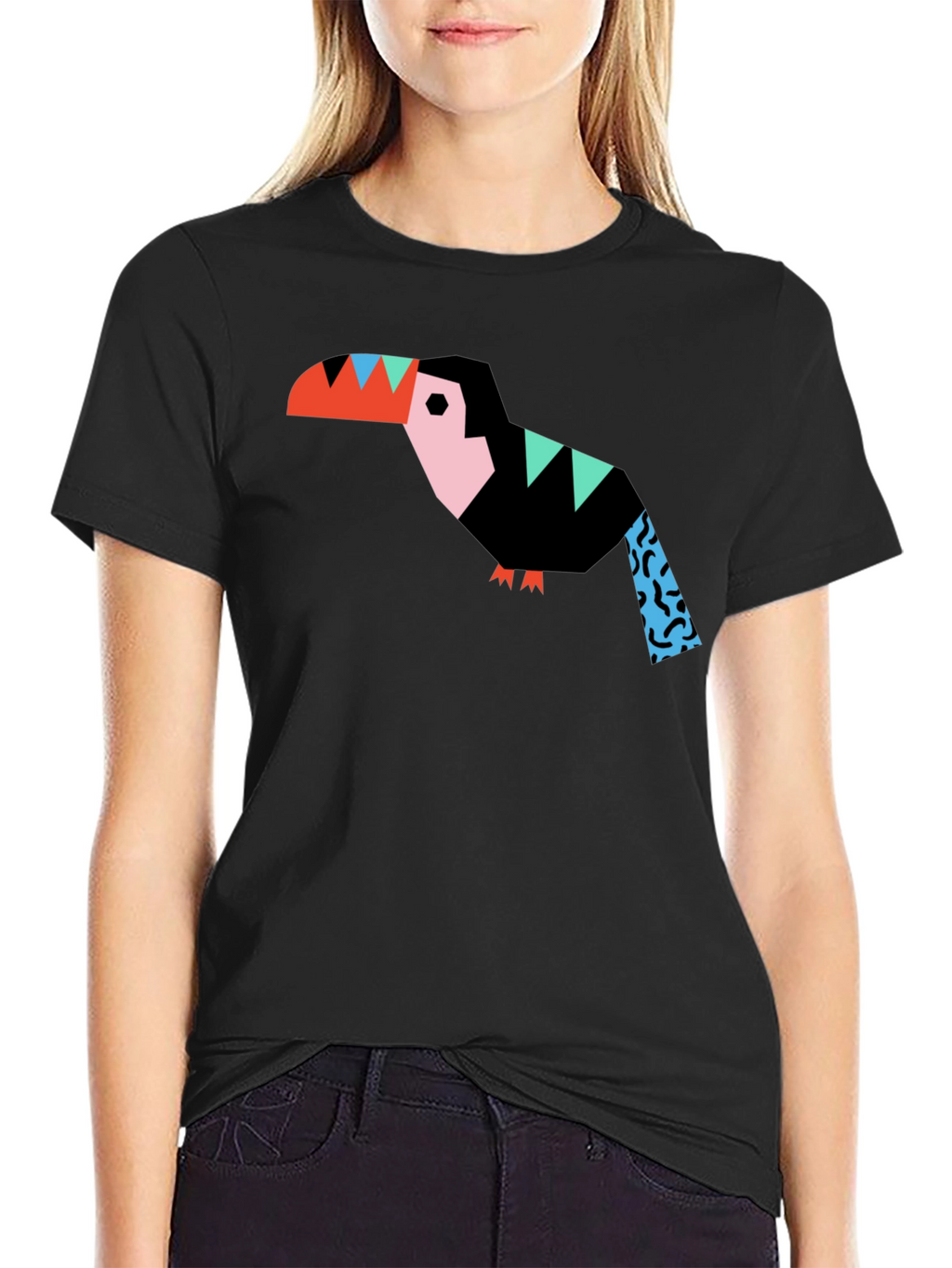 Geometric Toucan Graphic Black T-Shirt