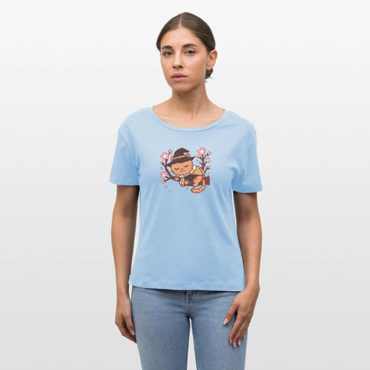 Whimsical Witch Cat in Cherry Blossom Tree