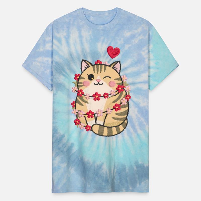 Winking Cat Floral Heart Cute Valentine's Day