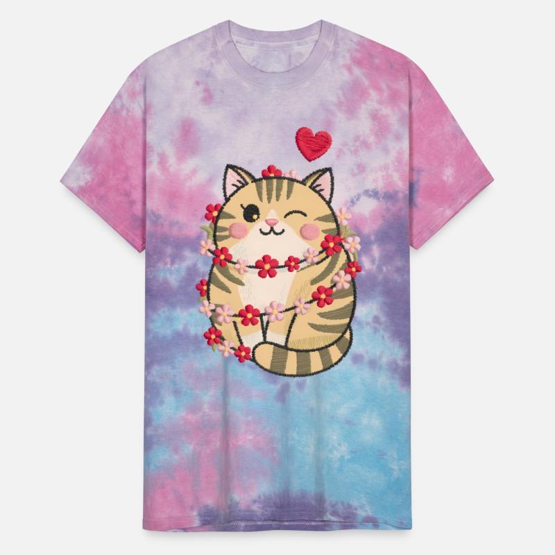 Winking Cat Floral Heart Cute Valentine's Day