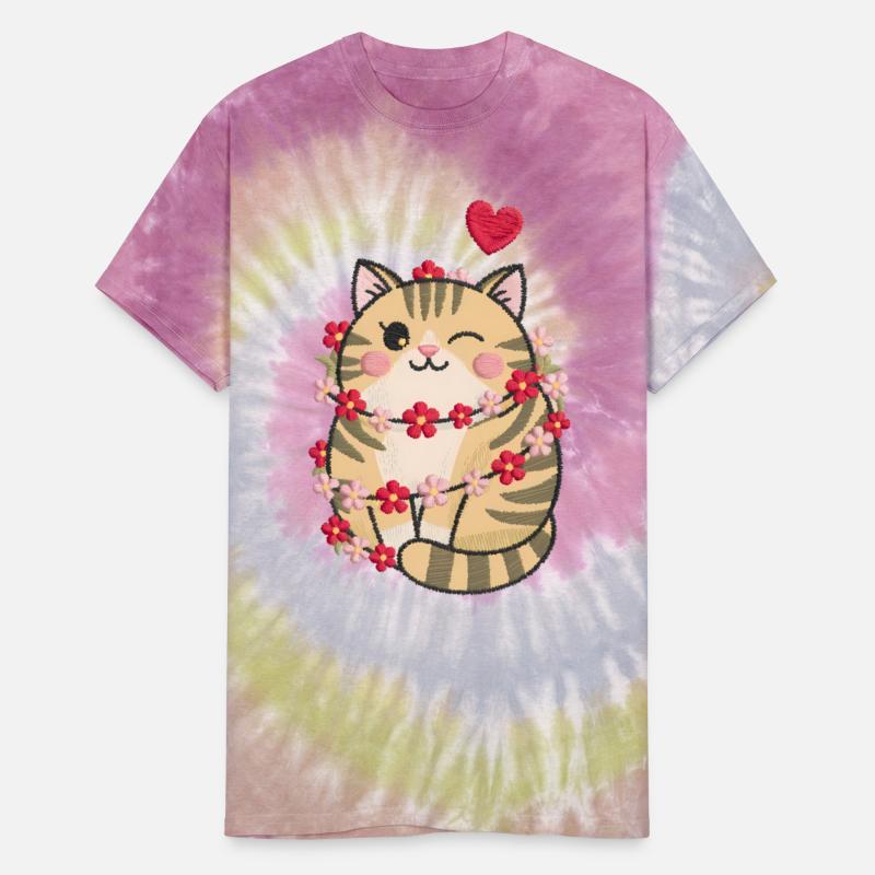 Winking Cat Floral Heart Cute Valentine's Day