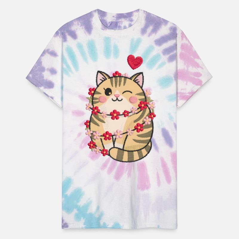 Winking Cat Floral Heart Cute Valentine's Day