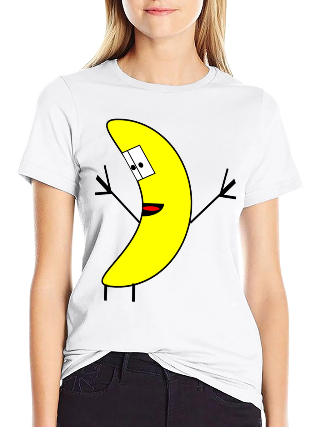 Banana Cartoon Character Black T-Shirt