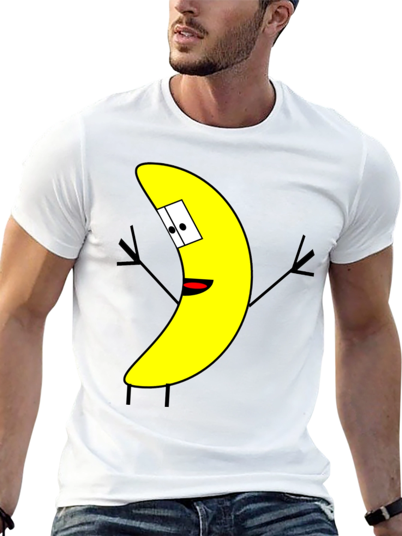 Banana Cartoon Character Black T-Shirt