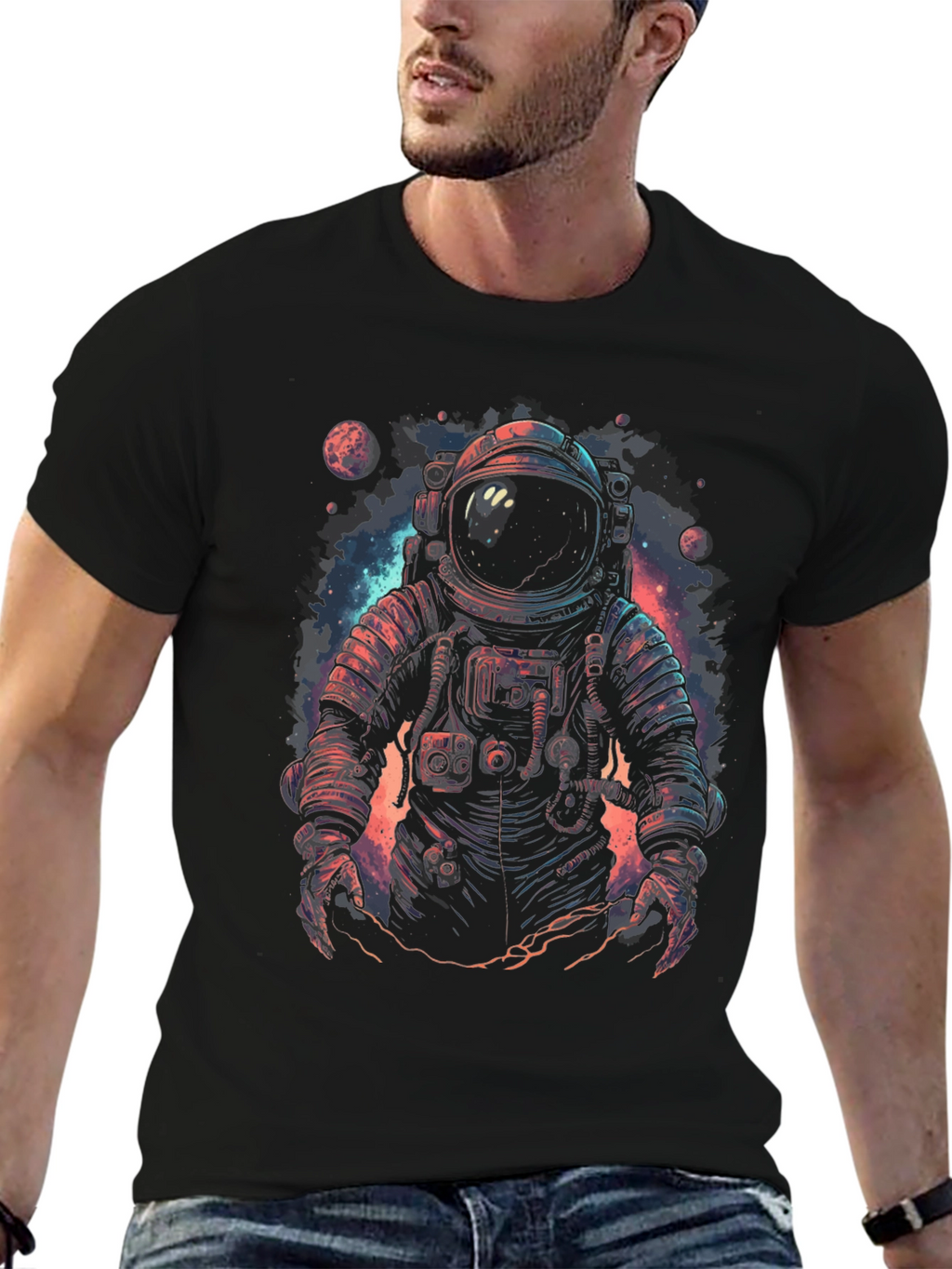 Astronaut Graphic Print Black T-Shirt