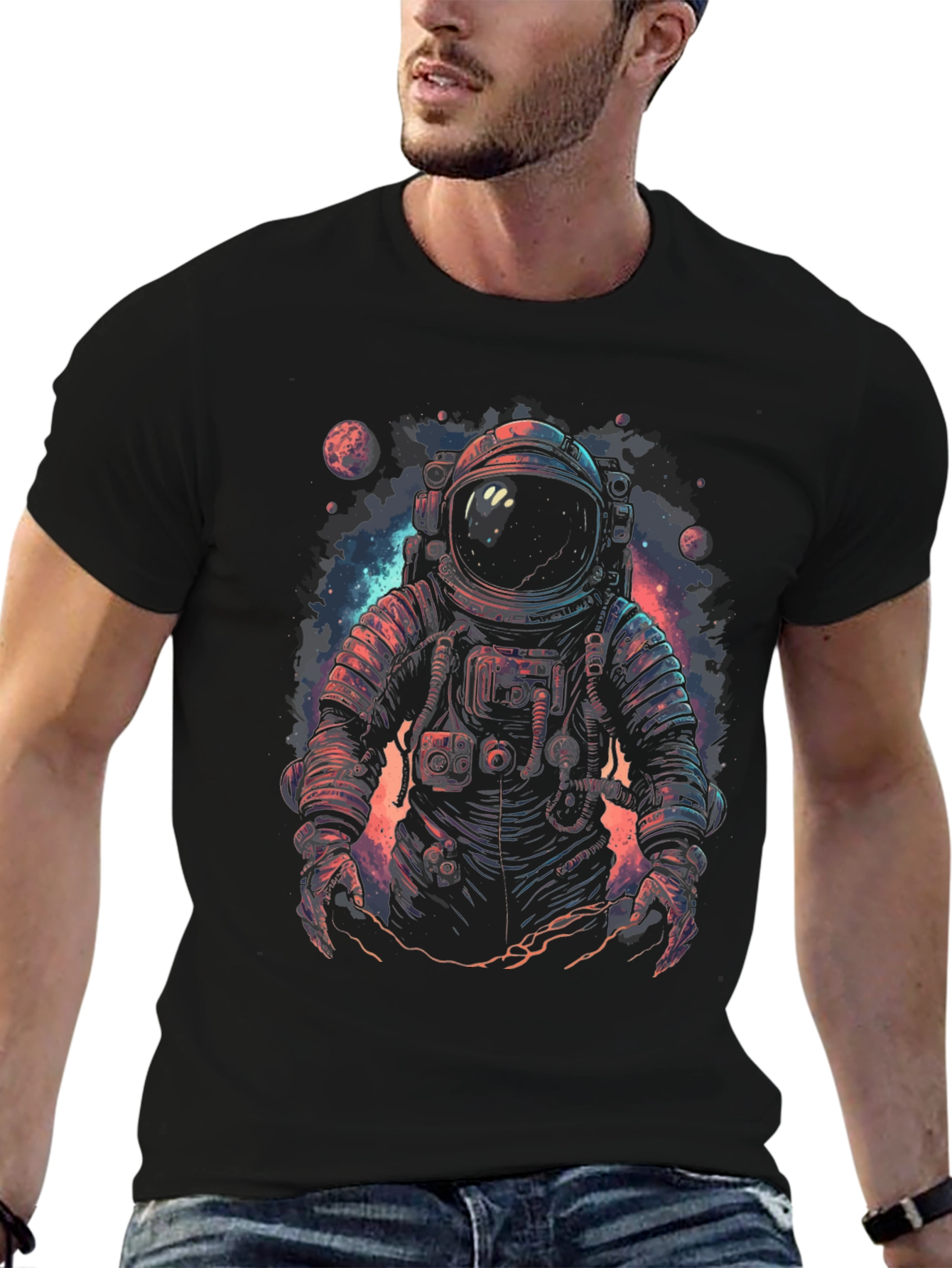 Astronaut Graphic Print Black T-Shirt