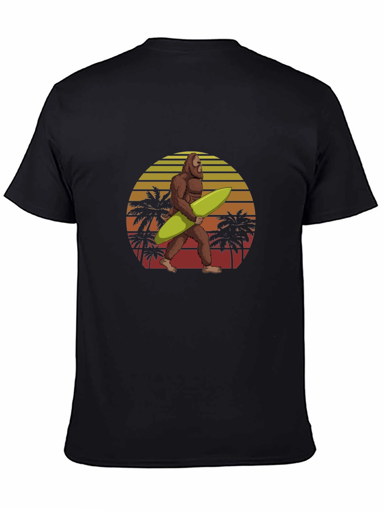 Bigfoot Surfing Sunset Graphic Tee - Black