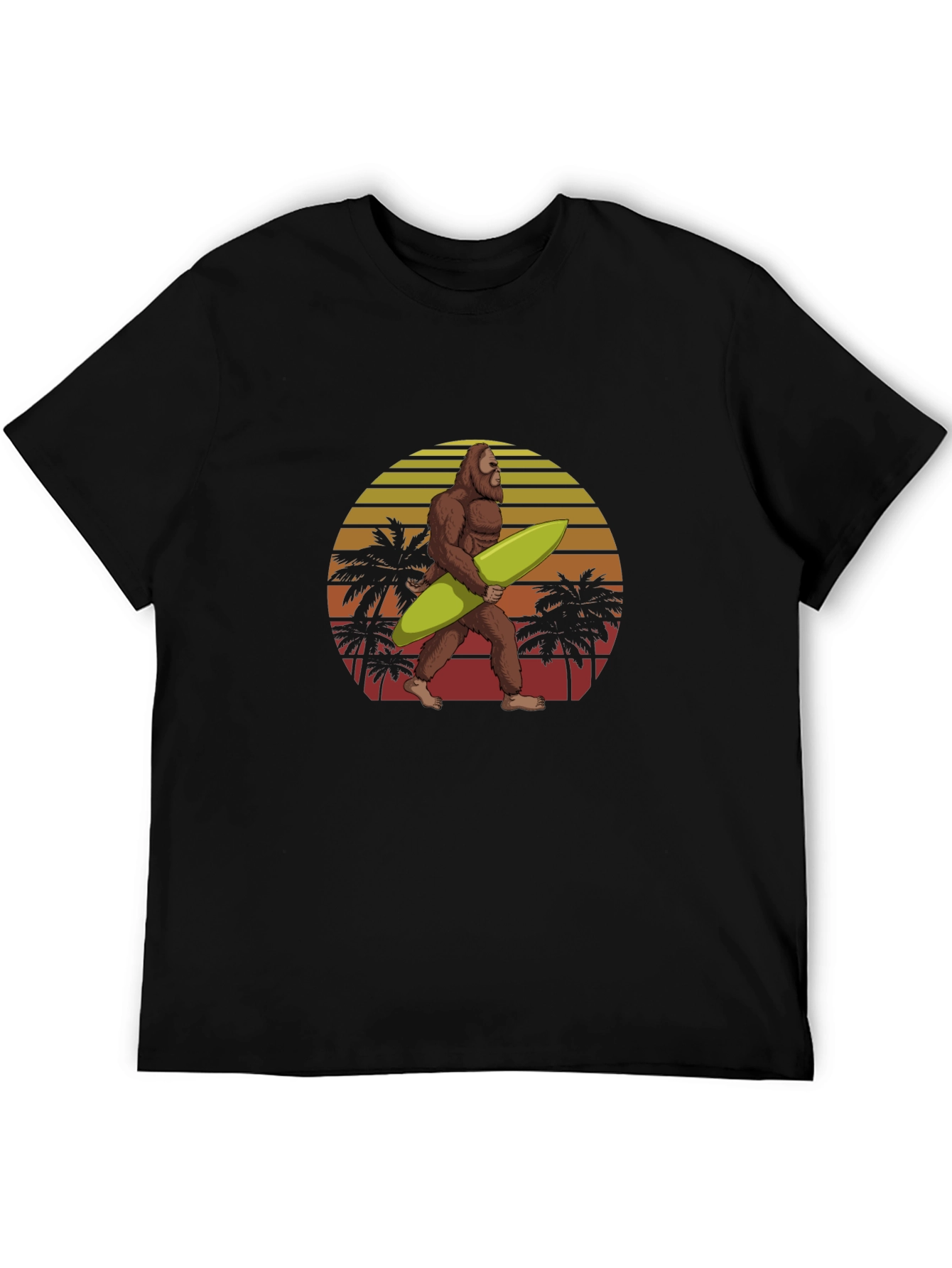 Bigfoot Surfing Sunset Graphic Tee - Black